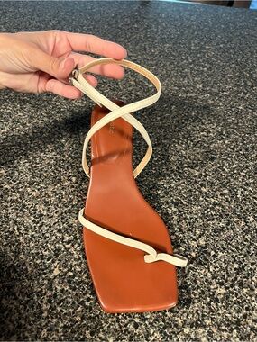 Mystic Cream Strappy Square-Toe Sandal with Brown Footbed